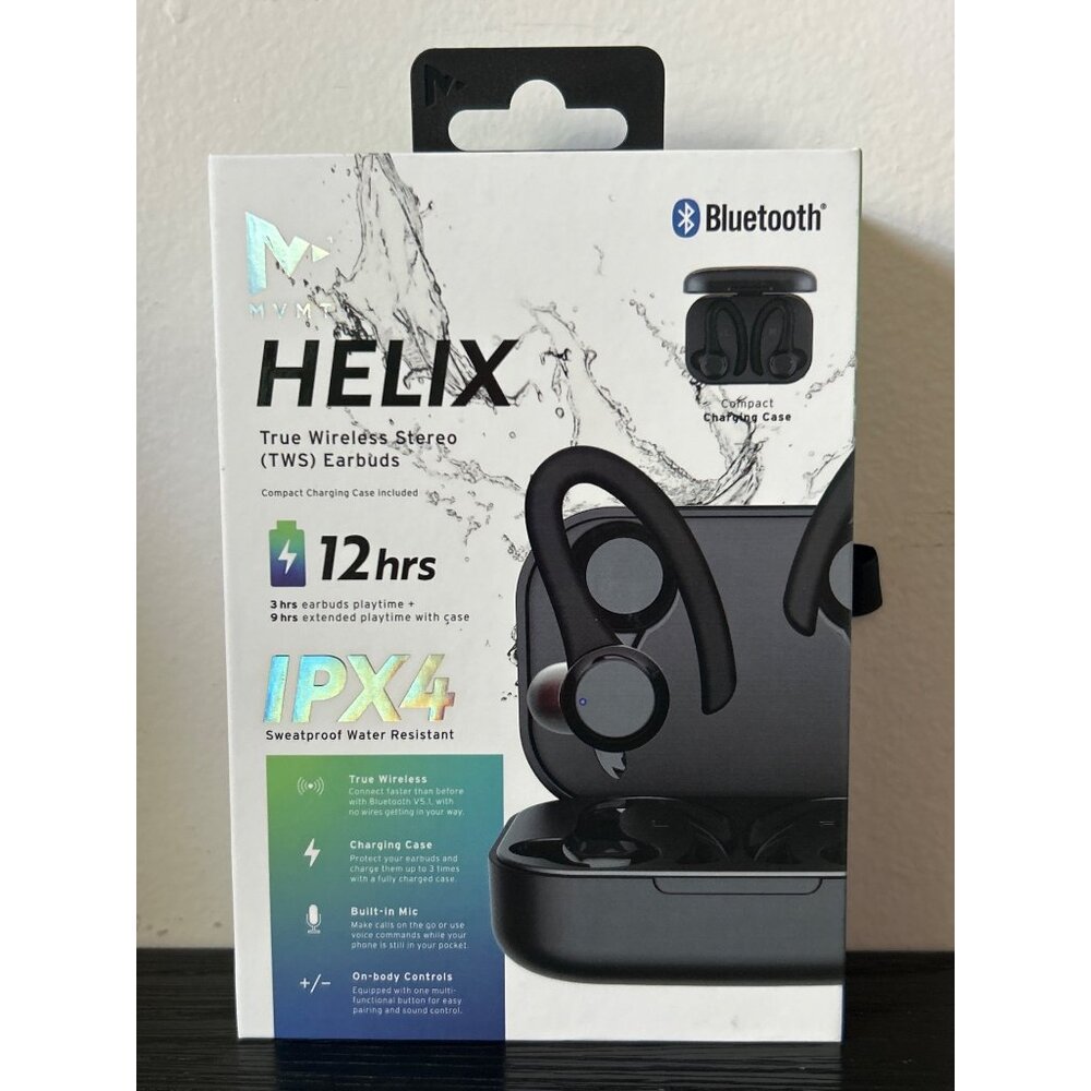 MVMT Helix Wireless Stereo Earbuds Charging Case IPX4 Sweatproof Bluetooth 12hr